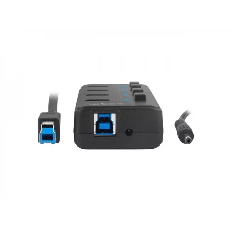 Natec Mantis 2 NHU-1557 usb 3.0-hub met 4 poorten, USB Type-B-ingang, aan/uit-schakelaars, netadapter, zwart