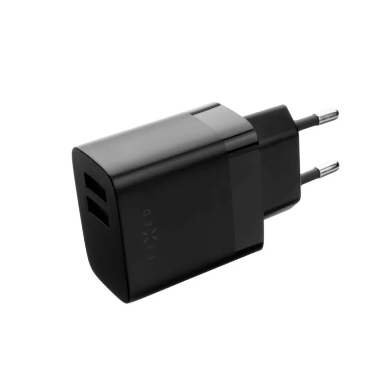 Vaste Dual-USB-Reisoplader FIXC17N-2U-BK, 17 W, draagbare USB-netadapter, zwart