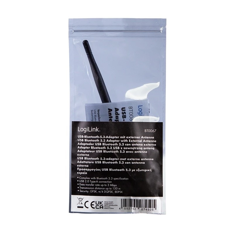 LogiLink USB - Bluetooth 5.3 adapter met antenne, zwart bereik: 150 m, aansluiting: USB-A stekker, Bluetooth & - 1 stuk (BT0067)