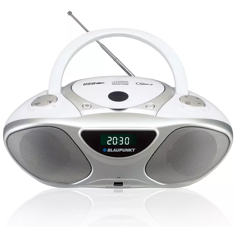 CD-recorder BLAUPUNKT BB14WH — CD-recorder met MP3-weergave, USB, LCD, klok, 2x1 W luidspreker, zilver/wit