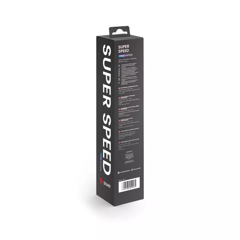 Gaming-muispad SAVIO Super Speed L Prism Edition — 700×300×3 mm, paars, gestikte randen, antislip onderkant