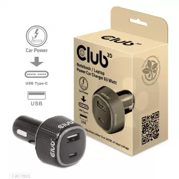 CLUB3D notebook-/laptop-autolader 63 Watt, auto, sigarettenaansteker, 24 V, zwart