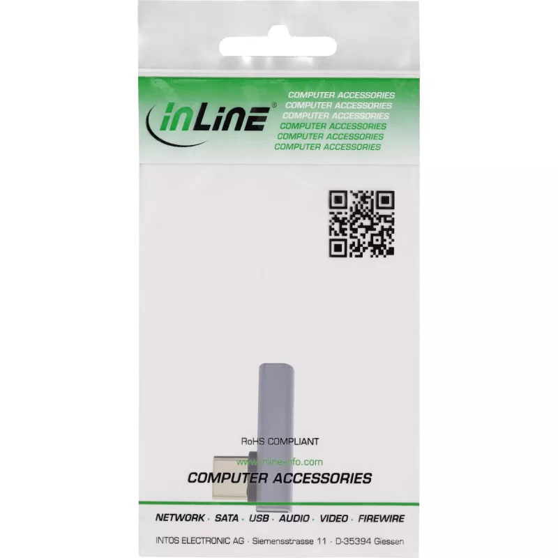 InLine USB4-adapter, USB-C-stekker/bus verticaal rechts/links haaks, aluminium, grijs