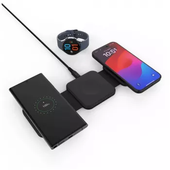 Draadloze opvouwbare oplader FIXED FIXFLE-SA-BK 3-in-1 voor Samsung – compacte draagbare oplader voor telefoon, oordopjes, wearables