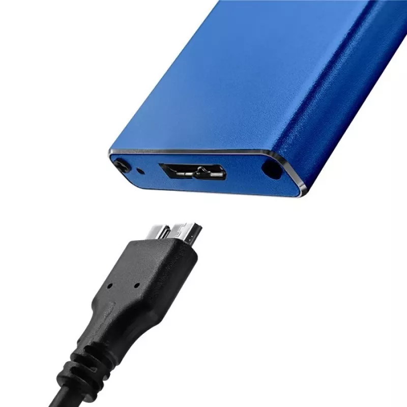 SSD-behuizing QOLTEC 51832 — externe M.2 SATA, USB 3.0, tot 2 TB, blauw, ondersteunt 30 mm drives, 4 slots
