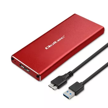 SSD-behuizing QOLTEC 51831 USB 3.0 voor M.2 SATA-schijven tot 2 TB, rood, ondersteunt 30 mm lengte, tot 4 schijven