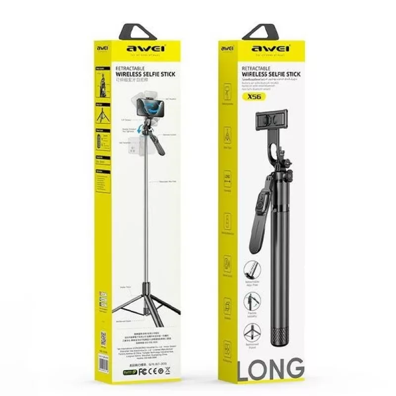Selfiestick Awei X56 aluminium zwart – uitschuifbare handgreep voor smartphones