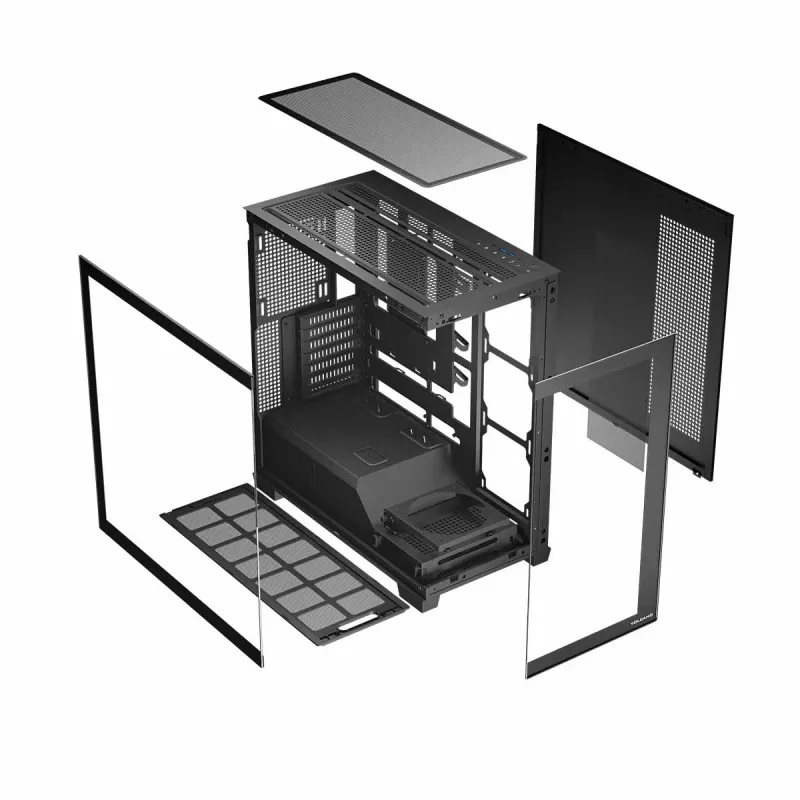 PC-behuizing MODECOM Volcano Stellar NF ATX Midi Tower, gehard glas, zwart, ondersteunt ATX/micro ATX, GPU tot 420 mm, CPU-koeler 175 mm