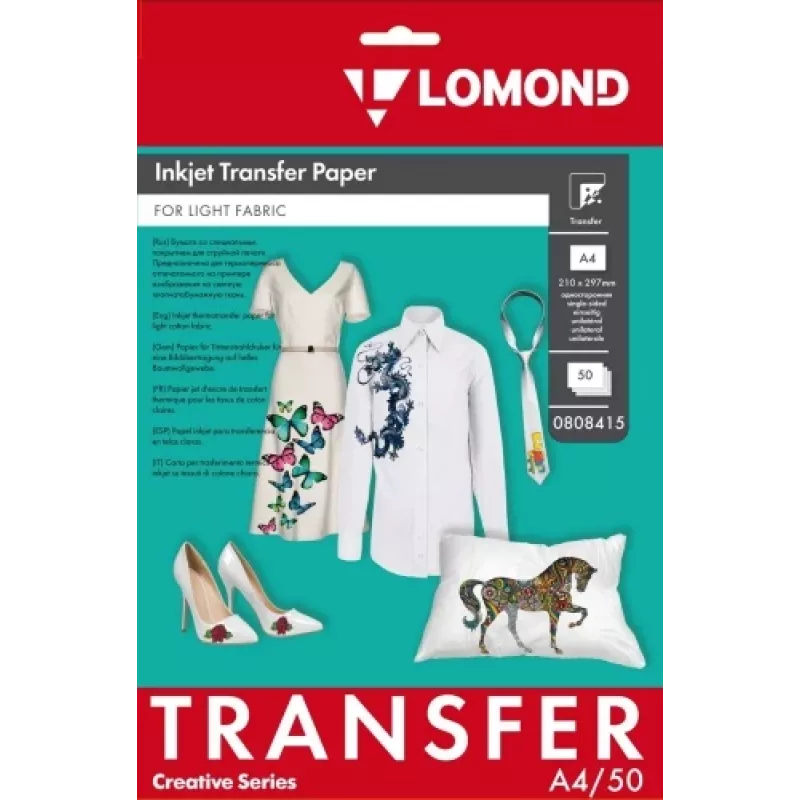 Transferpapier Lomond A4 50 vel – voor lichte stoffen, A4-formaat, 50 vel
