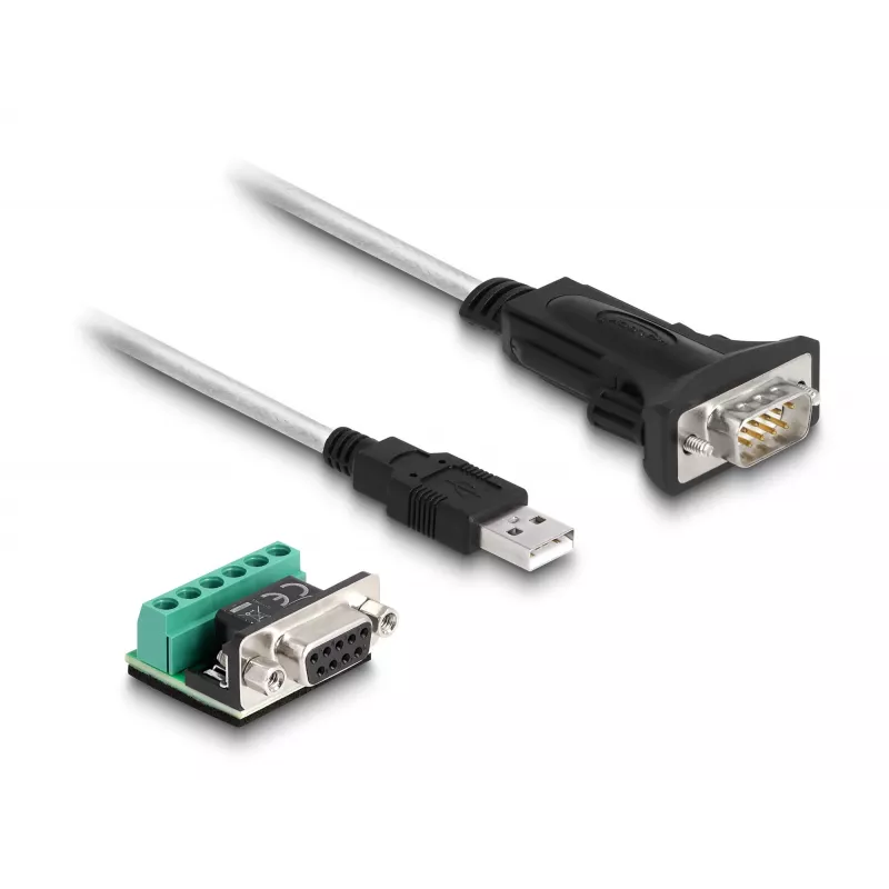 DeLOCK 63465 USB 2.0 Type-A naar serieel RS-422/485 adapter, 6-pins klemmenblok, 1,8 m, zwart/transparant