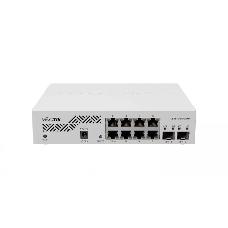Netwerkswitch MikroTik CSS610-8G-2S+IN — 8x Gigabit RJ-45, 2x SFP+ 10G, PoE, 12–57V ingang
