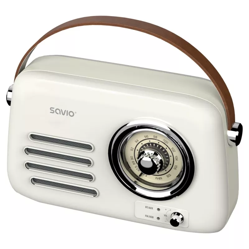 Draagbare radio SAVIO RS-02 — analoge FM-tuner, Bluetooth 5.3, USB-voeding, 3 W, wit