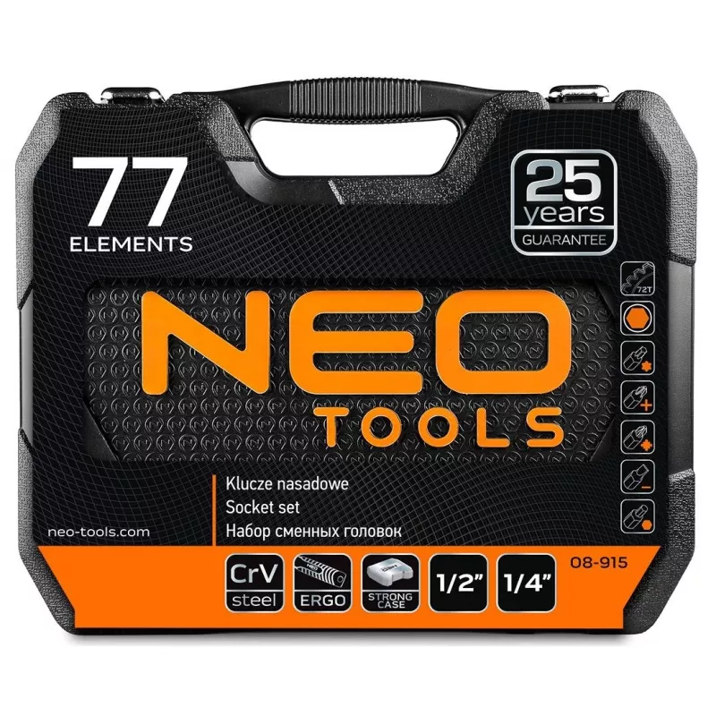 Dopsleutel 1/4, 1/2, set met 77, CrV