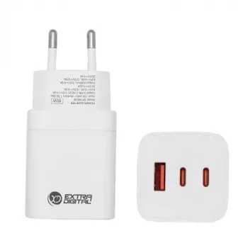 Oplader EXTRA DIGITAL GaN 2x USB Type-C, USB Type-A: 65W, PPS