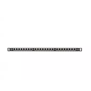 Patchpanel LANBERG PPS5-0024-B 24-poorts CAT5e, metaal, 0,5 U, 445×99×22,3 mm, zwart