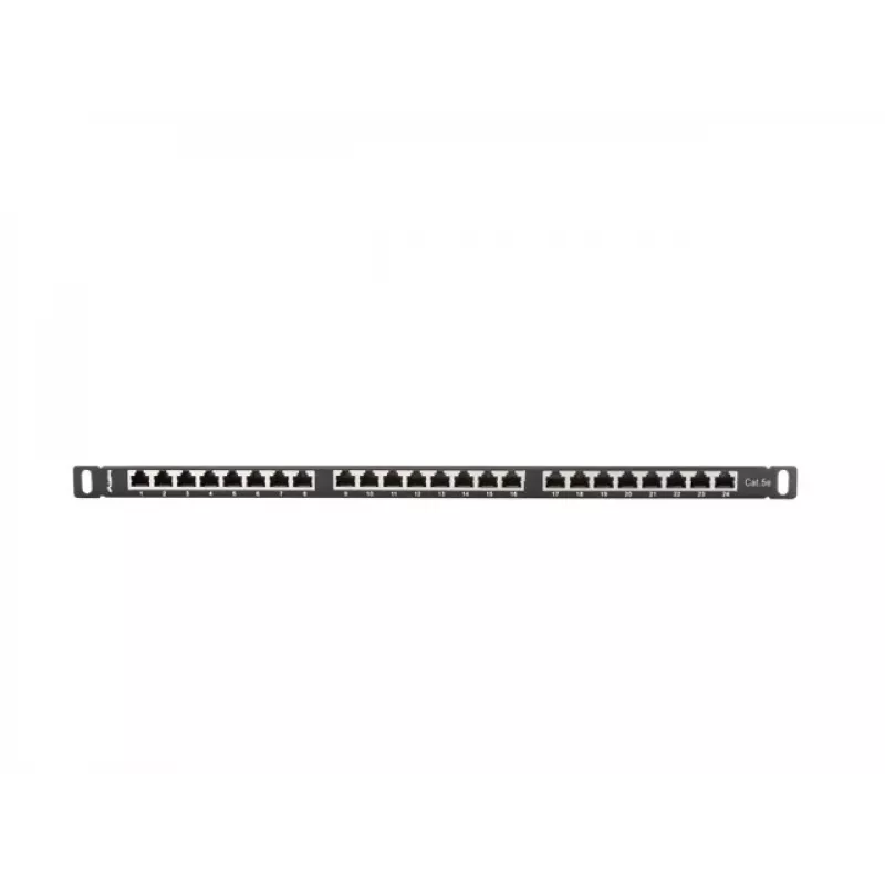 Patchpanel LANBERG PPS5-0024-B 24-poorts CAT5e, metaal, 0,5 U, 445×99×22,3 mm, zwart
