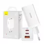 Wandlader Baseus GaN5 Pro 65W — USB + 2×USB-C (QC3.0, PD3.0) met 1m USB-C-kabel, wit