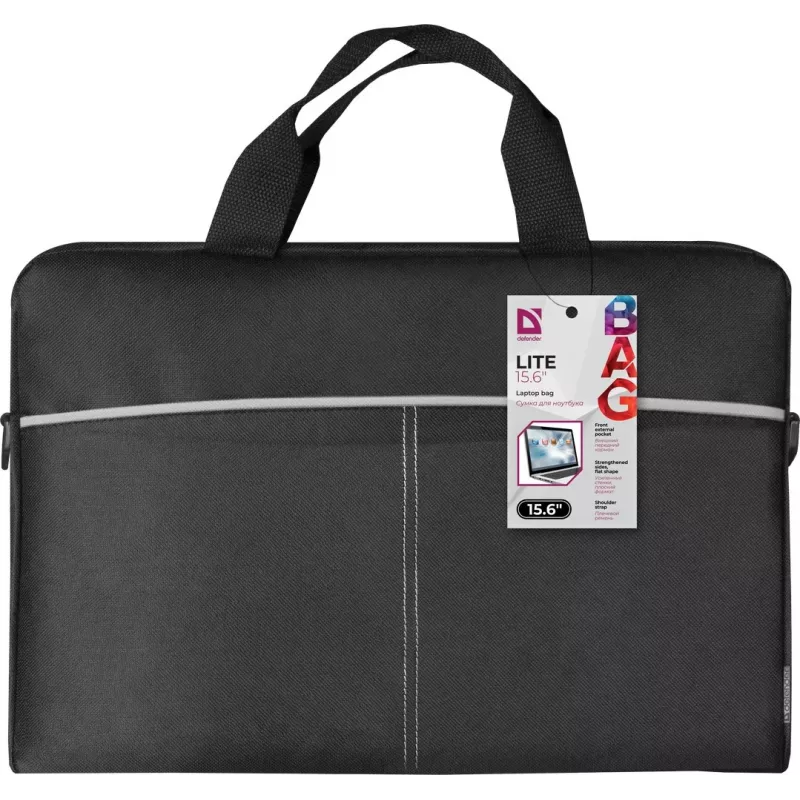 Laptoptas DEFENDER Lite 39,6 cm (15,6 inch) zwart/grijs, polyester, rits, draaggreep, afneembare schouderriem