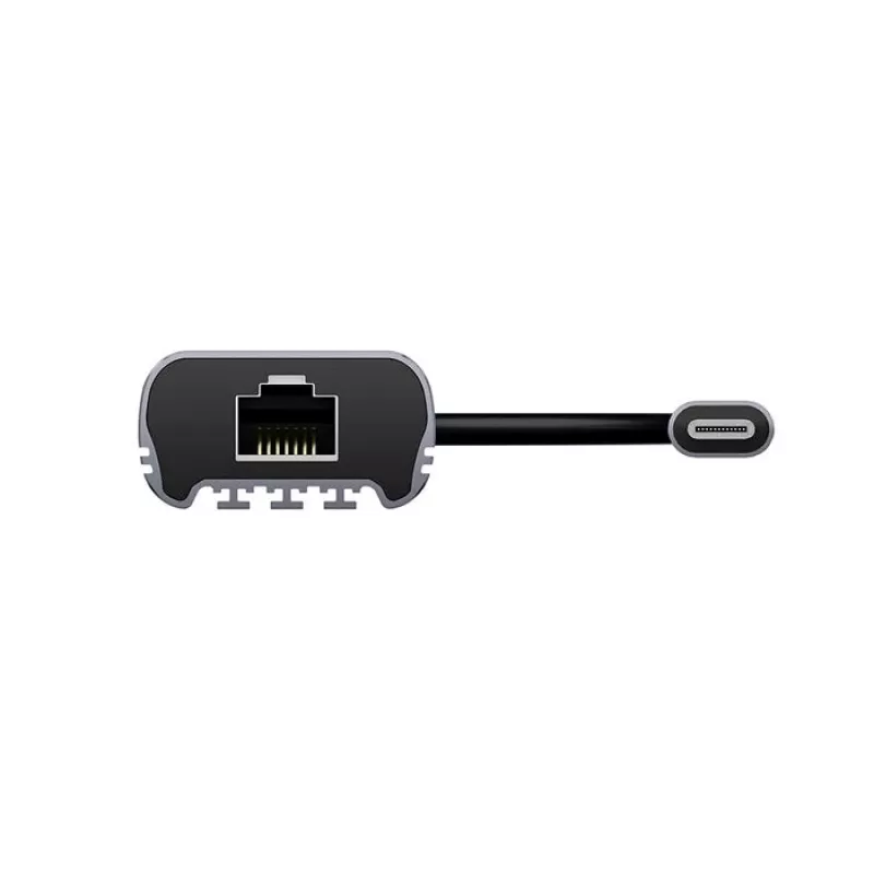USB-C-naar-RJ45-adapter Unitek U1343AGY01 — 5 Gbit/s Ethernet, USB-C (stekker) naar RJ45 (bus), grijs, 0,15 m kabel