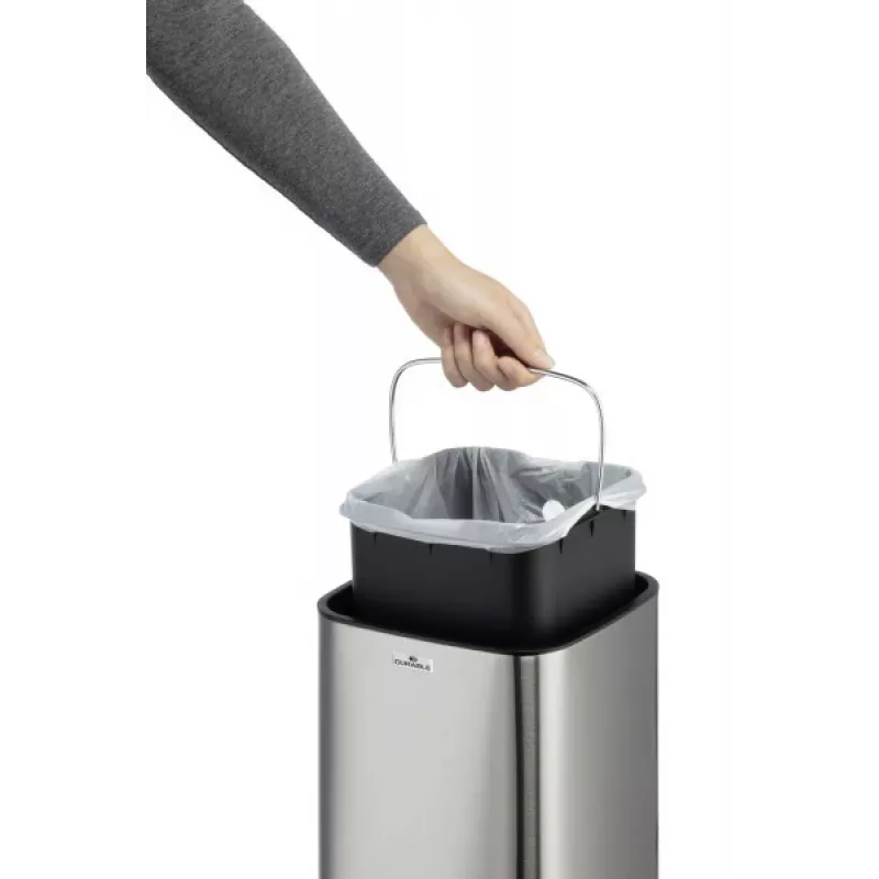 Afvalbak Durable NO TOUCH 6L rechthoekig RVS zilver zwart