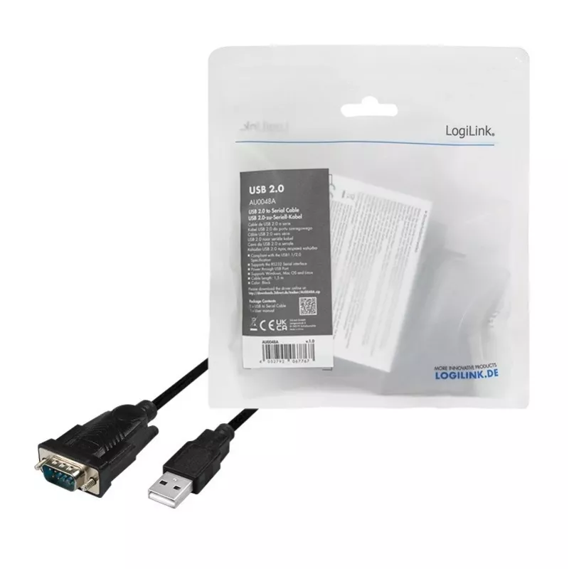 LogiLink AU0048A seriële kabel zwart 1,5 m USB A DB-9