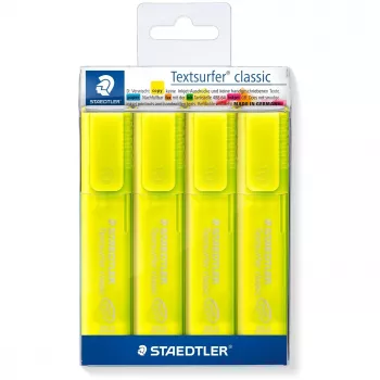 Marker Staedtler 364-1P WP4 beitelpunt Geel 4 stuks