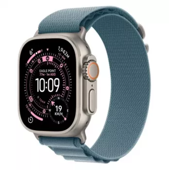 Smartwatch Apple Watch Ultra 3 GPS + Cellular 49 mm Natural Titanium behuizing met Light Blue Alpine Loop (Klein)