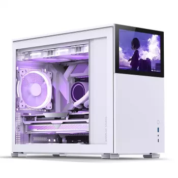 PC-behuizing Jonsbo D31 STD wit — Midi Tower, staal, gehard glas, Micro-ATX/ITX/DTX, 2×2,5 inch + 1×3,5 inch, GPU tot 400 mm, CPU-koeler 168 mm