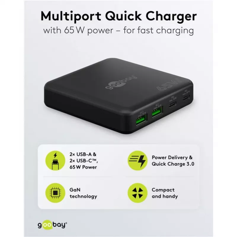 GOOBAY Multiport USB-C PD GaN tafellader 65 W, zwart