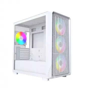PC-behuizing Montech X5M (W) micro tower, wit — micro-ATX/mini-ITX, ondersteunt ATX-voedingen, 3x120 mm voor, 1x120 mm achter, 2x 3,5-inch bays, 4x 2,5-inch bays