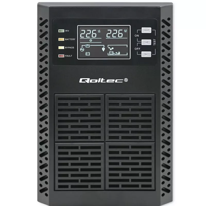 Qoltec UPS onderbrekingsvrije stroomvoorziening | 1kVA | 1000W | vermogensfactor 1,0 | LCD | EPO | USB | online