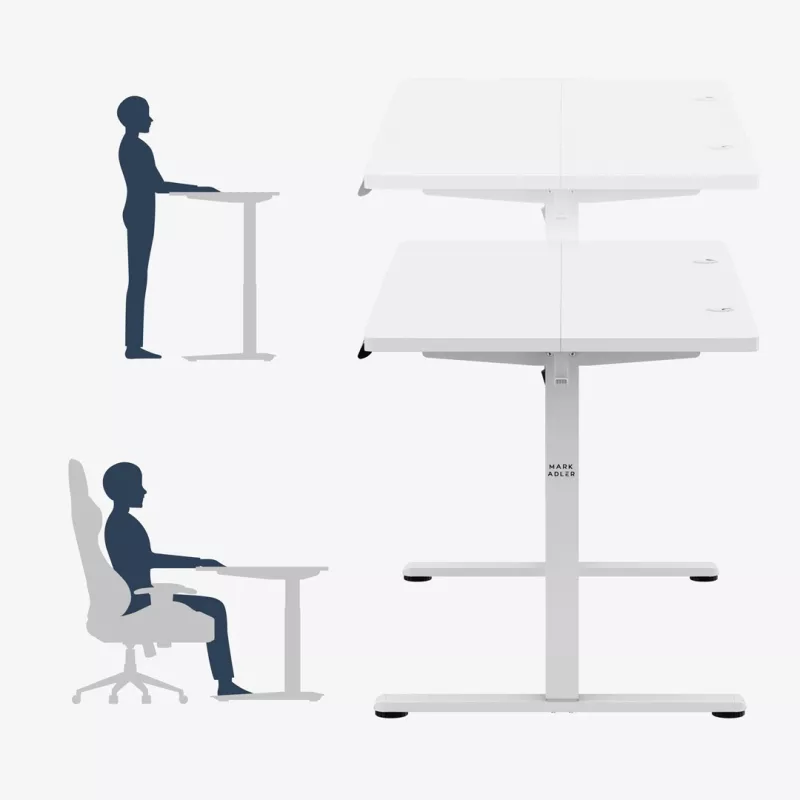 Bureau mark adler Leader 7.3 wit — in hoogte verstelbaar ergonomisch werkstation