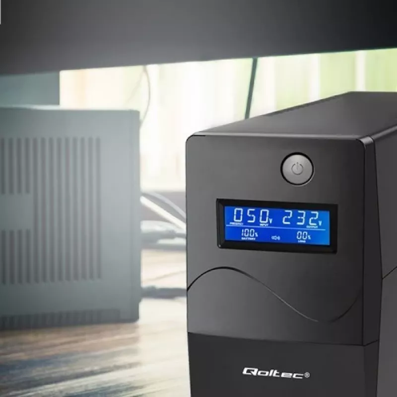 Qoltec Monolith UPS (uninterruptible power supply) dubbelconversie (online) 1 kVA 600 W 2 Schuko-stopcontacten