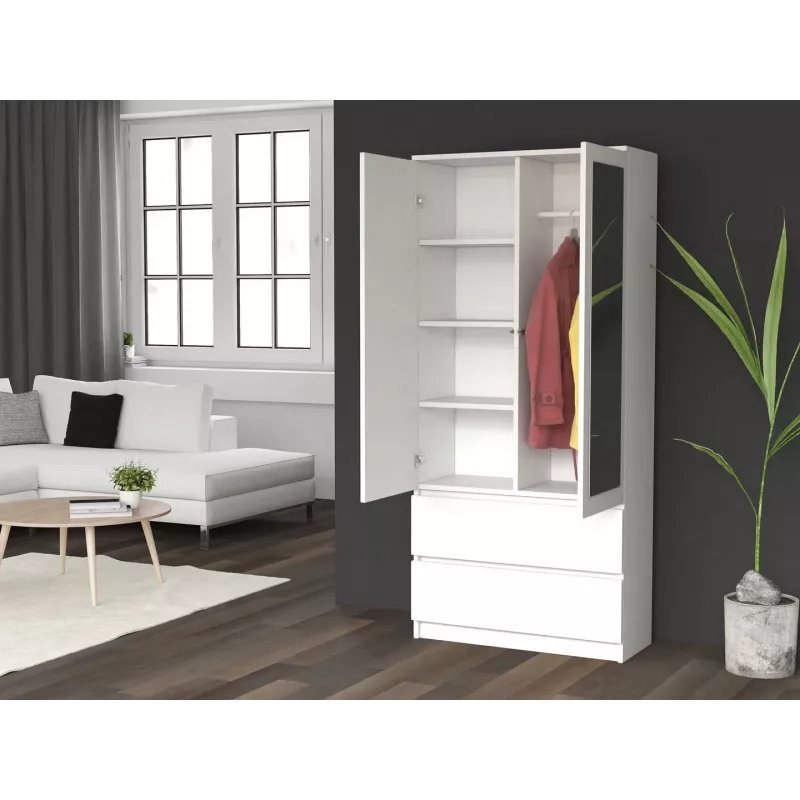 Topeshop SS-90 BIEL LUSTRO slaapkamerkledingkast/kast 5 planken 2 deur(en) wit