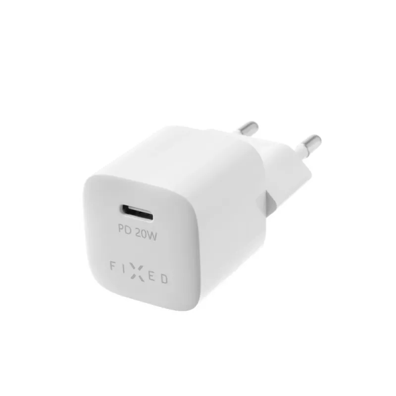 USB-C-reisoplader FIXED FIXC20M-CL-WH met geïntegreerde USB-C naar Lightning-kabel, 20W