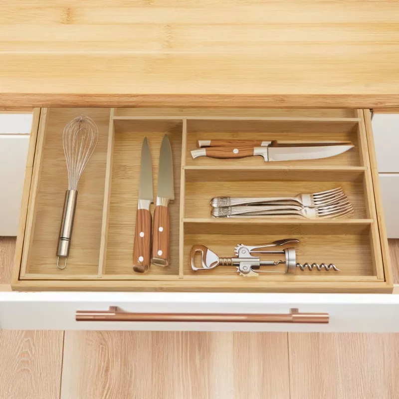 Besteklade-organizer GreenBlue GB379 bamboe-inzet met vakken, natuurlijke afwerking