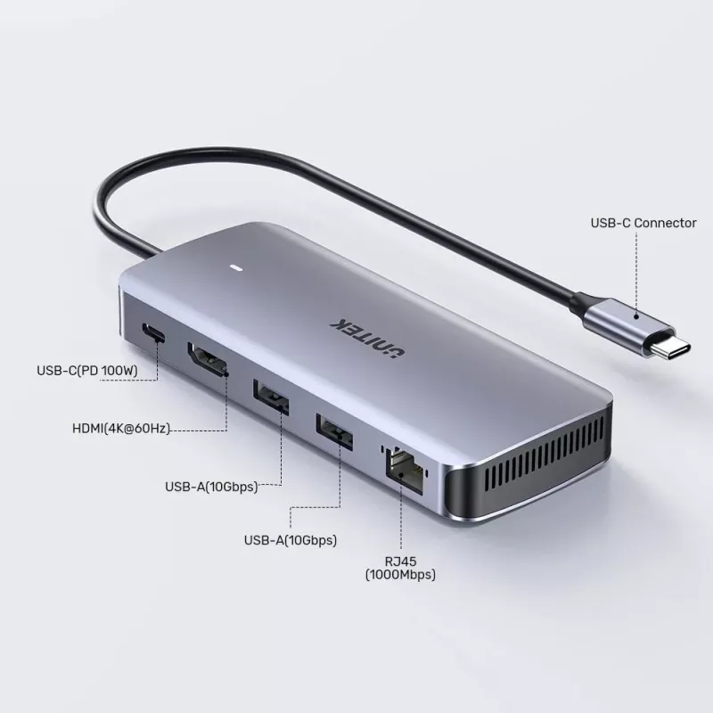 UNITEK actieve hub USB-C 10GBPS,M.2,HDMI, PD 100W