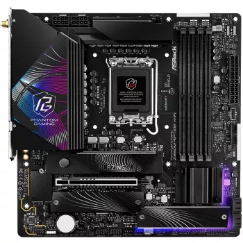Moederbord ASRock Phantom Gaming Z890M Riptide WiFi — Intel Z890, LGA1851, microATX, DDR5, 4x DIMM, 256GB, Wi-Fi 6E, 2.5Gb LAN