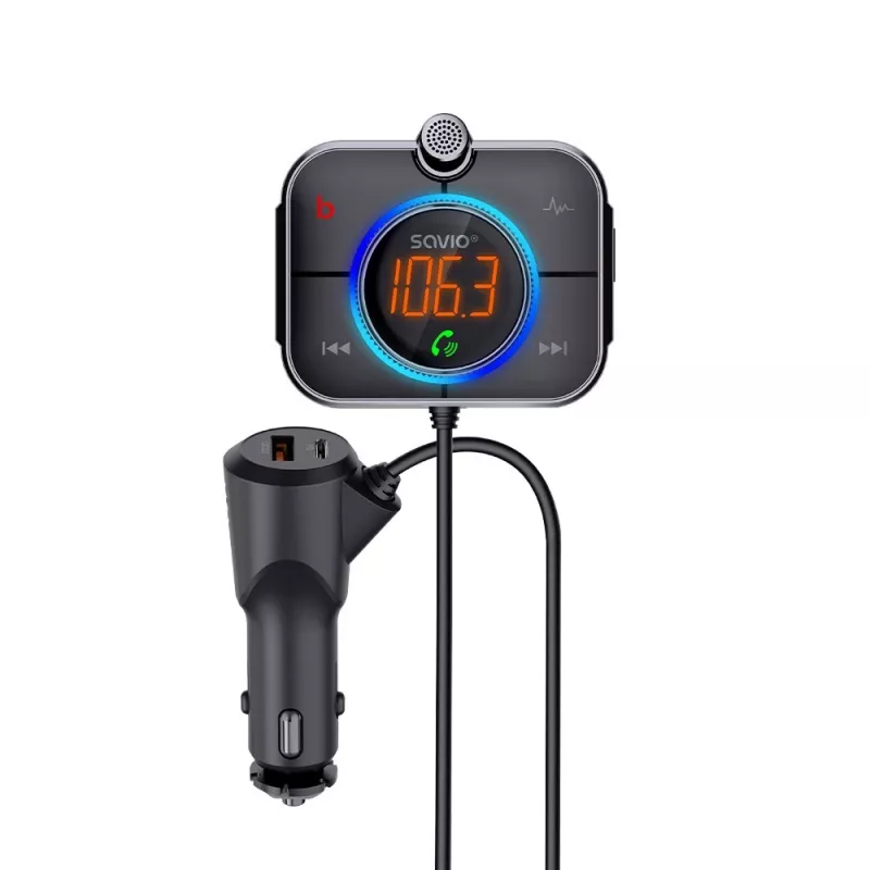 FM-transmitter SAVIO TR-14 Bluetooth USB, FM 87,6–107,9 MHz, MicroSD, USB-C, 12 V autostroom