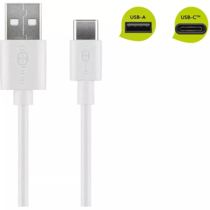 Wentronic 59130 2m USB A USB C stekker wit USB-kabel (59130)