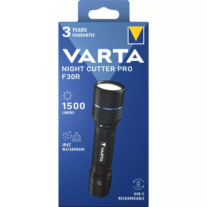 Zaklamp Varta F30R aluminium oplaadbare LED, aluminium behuizing, oplaadbaar