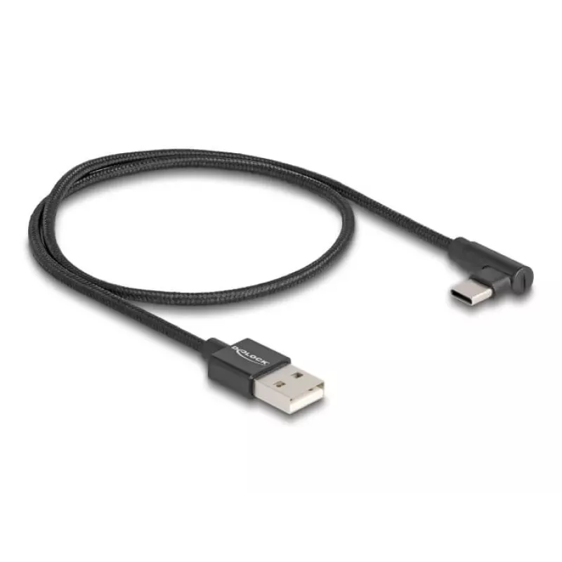 DeLOCK USB 2.0-kabel Type-A stekker naar USB Type-C stekker haaks 0,5 m zwart