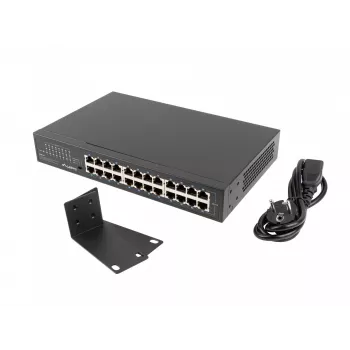 Unmanaged switch LANBERG RSGE-24 — 24× Gigabit Ethernet 1U, rack-monteerbaar, zwart