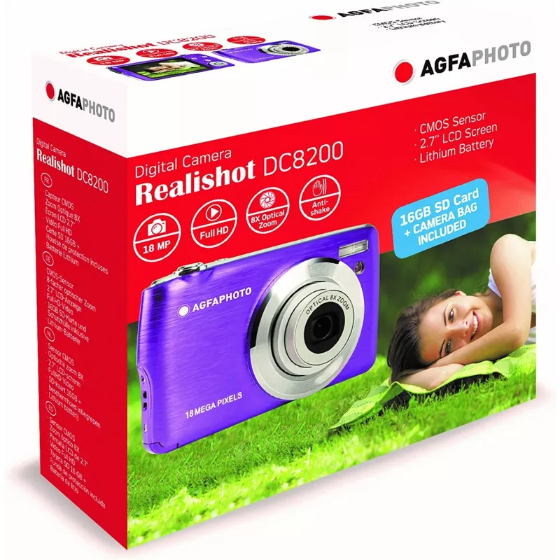 Agfa Photo DC8200 paars + tas + SD-kaart 16 GB