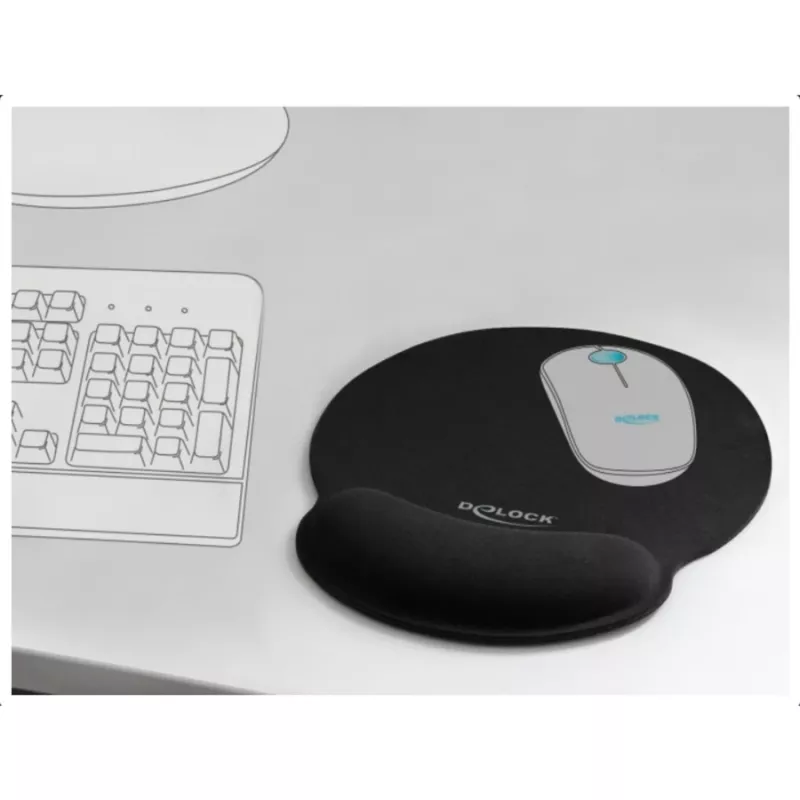Delock Ergonomische muismat met polssteun zwart 252x227 mm