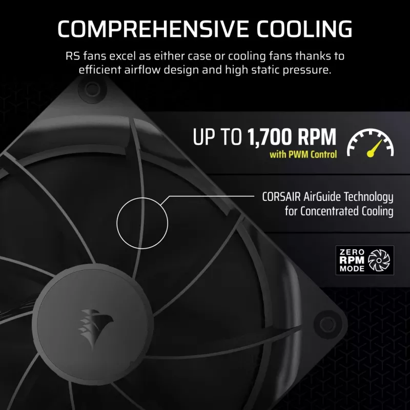 Ventilator Corsair RS140 14 cm zwart 330–1700 tpm 0,11–3,46 mmH2O