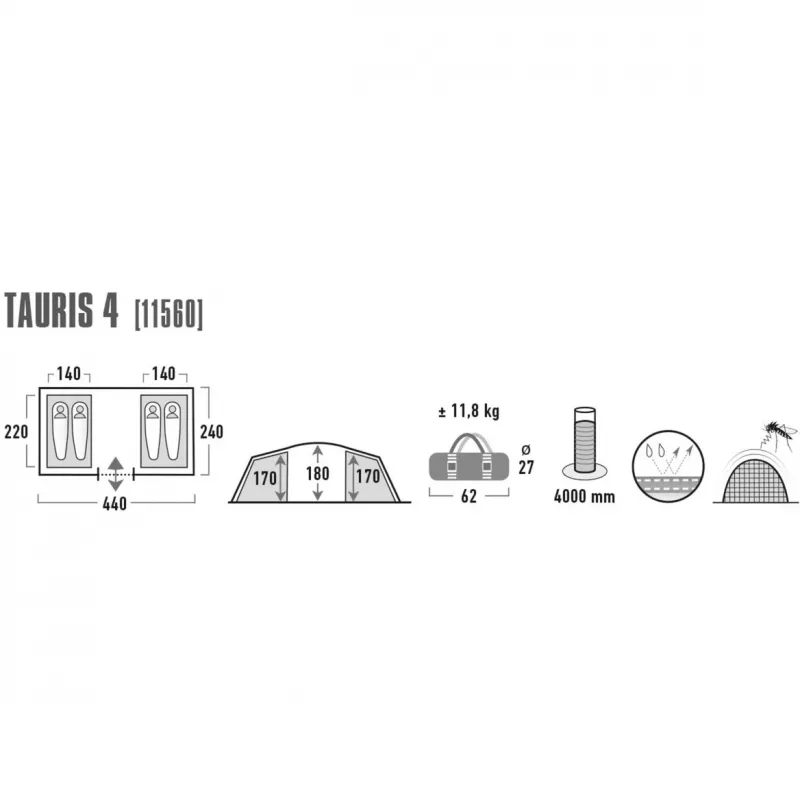 High Peak Tauris 4 groen, grijs tunneltent 11560