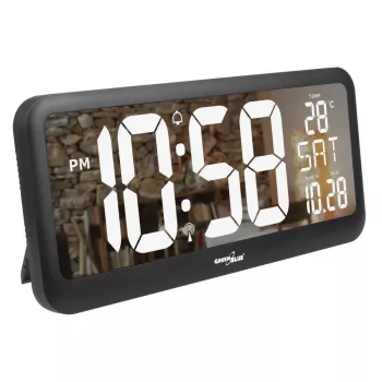 Grote digitale klok wandmontage vrijstaand met temperatuursensor 37x17cm LCD-display netadapter & batterijgevoed