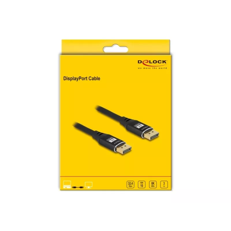 DeLOCK DisplayPort-kabel 8K 60 Hz 3 m zwart metaal