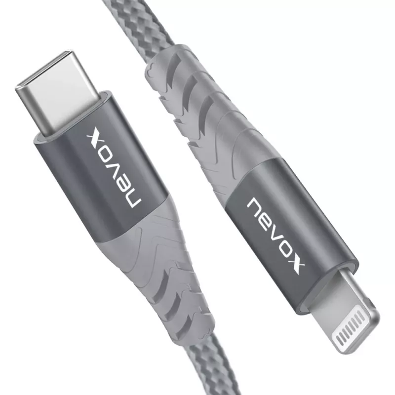 USB 2.0 adapterkabel, USB-C-stekker > Lightning-stekker (zilver/grijs, 1 meter, PD, omhuld)